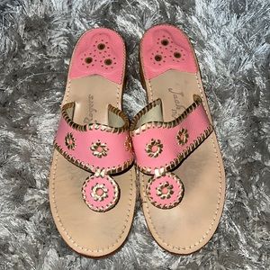 Coral and gold jack rogers